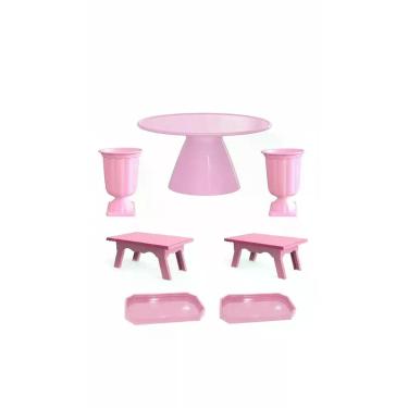 Imagem de Kit Boleira 2 Vasos - 2 Mesinha - 2 Bandeja Diver Rosa-claro - Congrat
