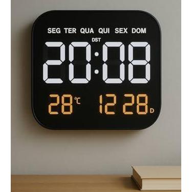 Imagem de Relógio Digital de Parede e Mesa 18.5" com Display LED Colorido, Brilho Automático, Calendário, Temperatura, Alarme Duplo e Controle Remoto – Ideal para Casa, Escritório e Idosos - SHACK