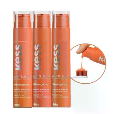 Imagem de Kit 3 Gel Dental Kess Whitedelicious Pêssego Ice Transparente Uso Diário Hálito Fresco 3x60g