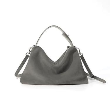 Imagem de VAKAER Bolsa feminina de camurça, bolsa tiracolo de couro de camurça com alça ajustável bolsa de ombro nobuck Hobo, Cinza, One Size