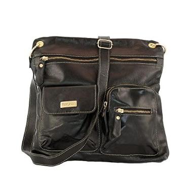 Imagem de Bolsa Feminina Zinco Transversal Tiracolo 100% Couro Legitimo Betania Couros (Preta)