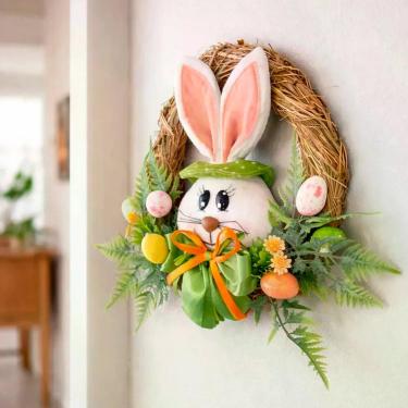 Imagem de Guirlanda Decorativa Cabeça de Coelho Páscoa 25cm Verde para Portas e Paredes