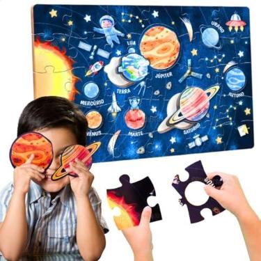 Imagem de Quebra Cabeça Puzzle Infantil Espaço Planetas Sistema Solar Madeira MDF 38 Peças Presente Educativo Menino Menina Criança 4 Anos Natal Brinquedo Pedagógico Aniversário Creche Escola Astronauta