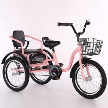 Imagem de Bicicletas De Três Rodas Para Crianças Meninos Meninas, Triciclo 16 18 Bicicletas De 3 Rodas Bicicletas De Cruzeiro Confortável De Dois Lugares, Design De Alça Conveniente