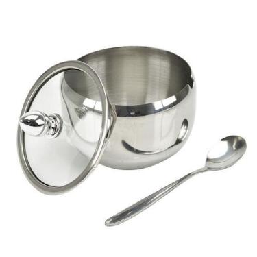 Imagem de Açucareiro de Inox com Tampa de Vidro e Colher - Unyhome