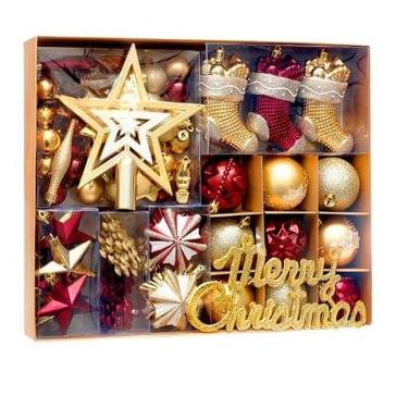 Imagem de Kit 70 Bolas decoração de natal árvore pendente bolinhas enfeites natalinos casa pisca pisca led(Vermelho e dourado)