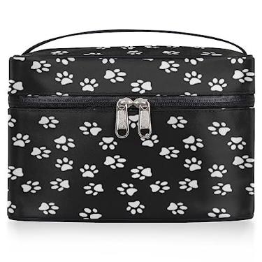 Imagem de Bolsa de cosméticos com estampa de pata de cachorro branco bolsa feminina grande de maquiagem de viagem com estampas de patas de animais bolsa de maquiagem portátil bolsa de maquiagem