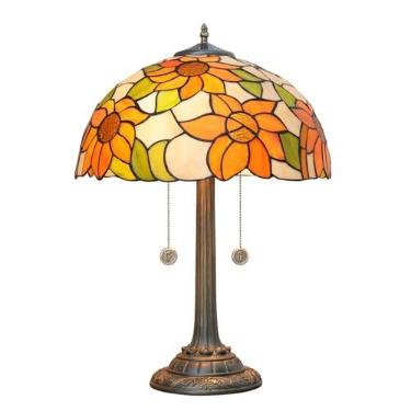 Imagem de Blivuself Luminária Tiffany Estilo Girassol Amarelo Vitral Mesa De Cabeceira Antiga Luz Leitura 16X16X23" Decoração Quarto Sala Estar Led