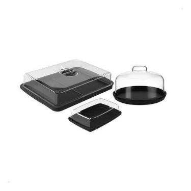 Imagem de Kit Mesa Posta 3 Peças Manteigueira Porta Frios Queijeira Tampa Transp