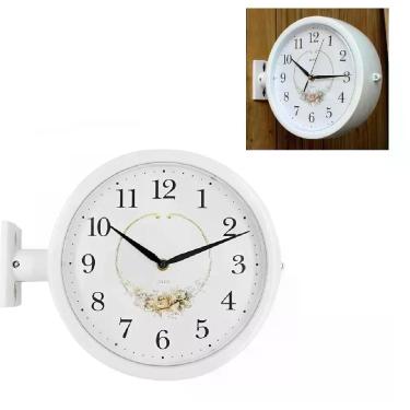 Imagem de Relógio De Parede Dupla Face Vintage Estilo Estação De Trem Decorativo Retrô Branco Luxo Analógico