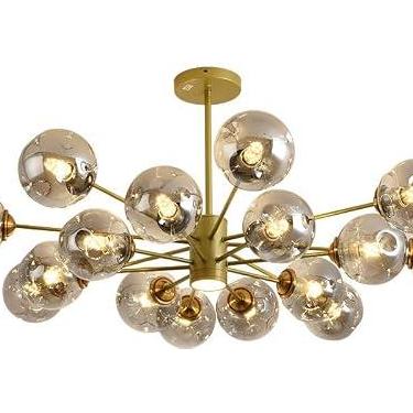 Imagem de Luminária de teto moderna, lustre de vidro dourado, aglomerado de bolhas, minimalista nórdico, luz de teto Sputnik com holofote LED, luminária pendente de cozinha âmbar, bola preta, lustre d