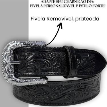 Imagem de Cinto Masculino Couro Bordado Reto Dawson Caramelo, Preto, 115