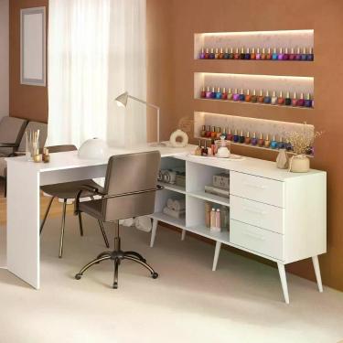 Imagem de Mesa De Manicure Profissional Em L Com 3 Gavetas Jady Multimóveis Mp6041 Branco