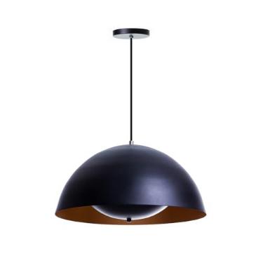 Imagem de Lustre Pendente Luminaria Meia Lua Luz Indireta 40cm Gourmet Mesa Balcao (Preto)