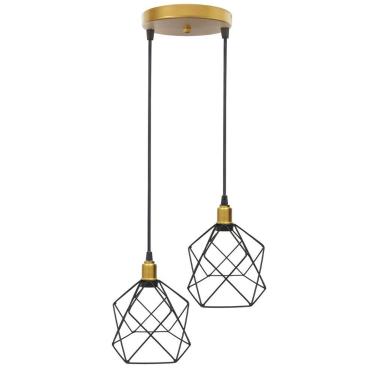 Imagem de Lustre Pendente Aramado Duplo Cálice Cabo Regulável Luminária Agp Ilum