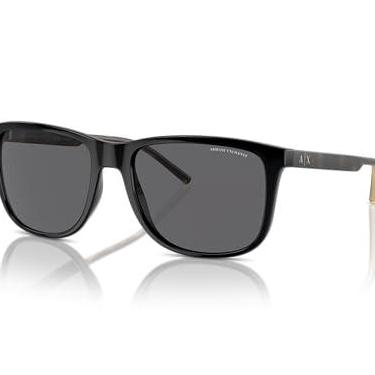 Imagem de Armani Exchange Óculos de sol masculino armação cinza brilhante, lentes pretas espelhadas, 57 mm, Preto brilhante, Large