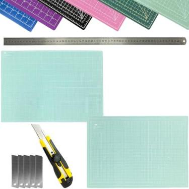 Imagem de Base de Corte Grande A1 60x90cm Apoio Para Mesa Dupla Face Multiuso Auto Cura Régua metal 60cm Estilete Profissional (Tiffany)