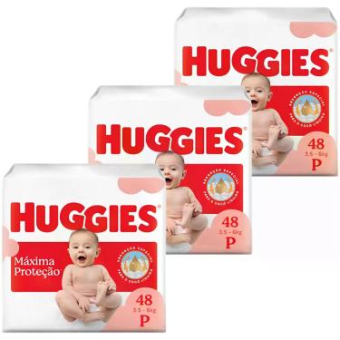 Imagem de Kit 3 Fralda Huggies Máxima Proteção Mega - 144 Unidades - Tamanho P