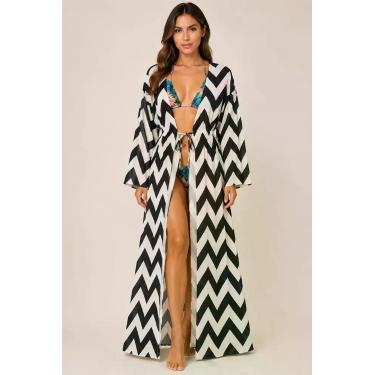 Imagem de Saída De Praia / Kimono Longo Com Manga - Corpo Dourado Moda Praia, Zi