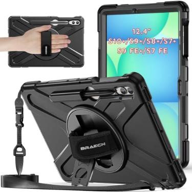 Imagem de BRAECNstock Capa para Samsung Galaxy Tab S10+ Plus/S9 Plus/S9 FE+/S8 Plus/S7 Plus/S7 FE 5G 31.5 cm, capa resistente à prova de choque com suporte para caneta, alça de mão e suporte rotativa de 360°