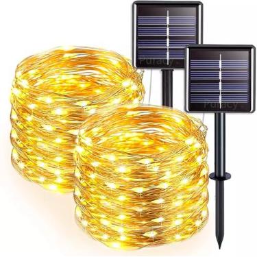Imagem de Kit 2 Pisca Pisca Led Solar Decoração Natal Casa Jardim Varanda Árvore