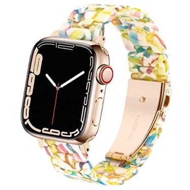Imagem de SPINYE Pulseira de substituição de resina colorida de 42 mm, 44 mm, 45 mm, 46 mm e 49 mm, para Apple Watch séries 10/9/8 / Ultra/7/SE/6/5 / 4/3, feminino e masculino (floral amarelo)