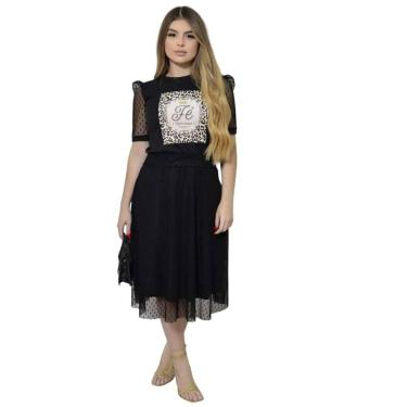 Imagem de Saia De Tule Midi Moda Evangélica Plus Size M Até G4, Preto, GG