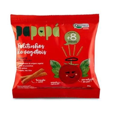 Imagem de Papapá, Palitinho de vegetais infantil (Biscoito), Orgânico, Sabor Tomate & Manjericão, 20g, Vermelho