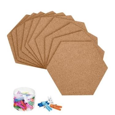 Imagem de Pacote com 10 peças autoadesivas para quadro de cortiça Mini quadro de avisos de parede com 50 pinos multicoloridos, Marrom, Maximum Size：9.7inch