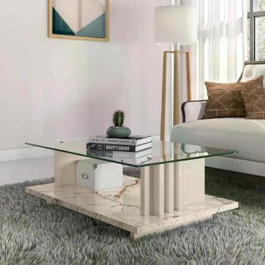 Imagem de Mesa De Centro Domo Com Tampo Decorativo Calacata/off-white