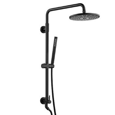 Imagem de sumerain Sistema de chuveiro de mão preto para remodelação de chuveiro com ducha de 22,5 cm (1,8 GPM opcional), chuveiro de mão de latão, barra deslizante ajustável, desviador de latão e mangueira de chuveiro