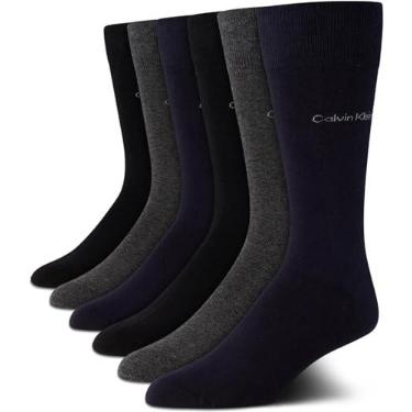 Imagem de Calvin Klein Meias masculinas – Meias 3/4 de mistura de algodão na panturrilha (pacote com 6), Black/Grey, Shoe Size: 6-12.5