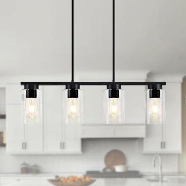 Imagem de Luzes de ilha para cozinha, lustres pretos de 4 luzes para sala de jantar para sala de jantar sobre mesa, iluminação de ilha de cozinha moderna para casa de fazenda, cozinha, ilha, luminárias