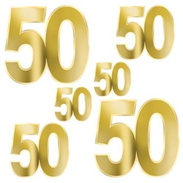 Imagem de Beistle 12 peças de papel cartolina dourado feliz 50º aniversário decorações de festa cortes para casa e escritório, 11,44-29,24 cm