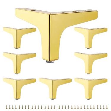 Imagem de Smaxcn Conjunto de 8 pernas de móveis de metal dourado de 10 cm, pés de móveis de metal triangular, substituição DIY para suporte de TV, sofá, cômoda, armário, penteadeira (ouro)
