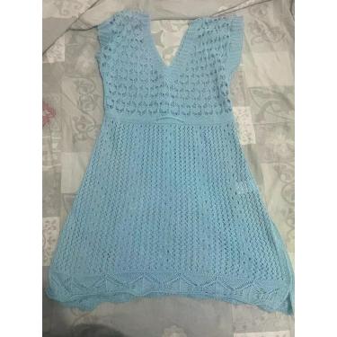 Imagem de Saída Praia Vestido Decote Trabalhada Moda Blogueira - Balbino, Azul