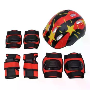 Imagem de Kit Proteção Infantil Esportivo 7 Peças Ajustável Capacete Joelheira Cotoveleira para Andar de Bike Skate e Patins