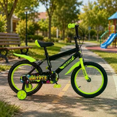 Imagem de Bicicleta Infantil Grafitti Aro 16 a Partir de 3 Anos Freio a Tambor Rodinhas Removíveis Verde Neon Unitoys