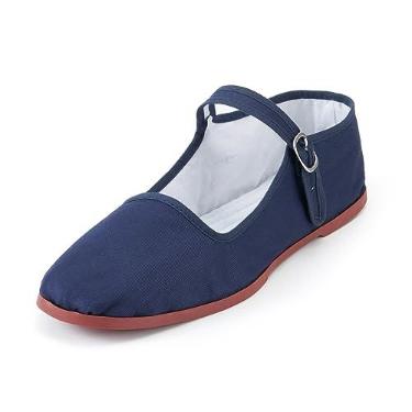 Imagem de SAEEKO Sapatilhas femininas clássicas chinesas, sapatos casuais de boneca chinesa, algodão Mary Janes, sapatos chineses de tai chi, Azul marino, 39