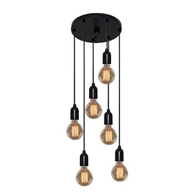 Imagem de Lustre Pendente Luminária Retro Suporte para Lâmpada não Inclusa, Vivare Iluminação, Pendente4162/6 BLPR, Preto, Pequeno