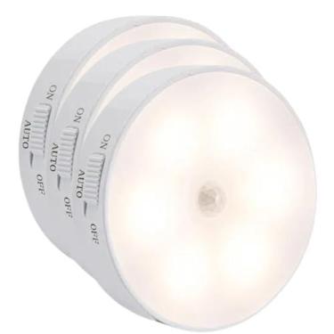 Imagem de Kit 3 Luminária Led com Sensor de Presença Movimento Inteligente Recarregável USB sem Fio - Lâmpada Luzinha Ideal para Closet Armário Corredor Escada Quarto de Bebê Criança