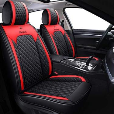 Imagem de Aierxuan 5 capas de assento de carro completo com couro à prova d'água, protetores de assento, almofada dividida banco universal para caminhões SUV (conjunto completo, preto-vermelho)