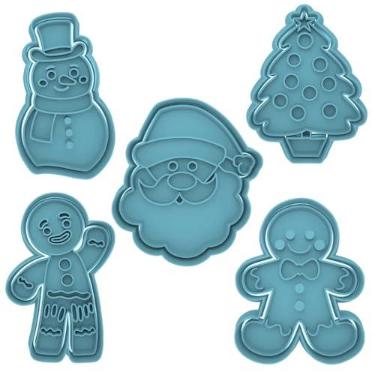 Imagem de Conjunto de Cortadores de Biscoito Natalinos em Plástico, Moldes Decorativos para Pasta Americana, Massa e Confeitaria, Formato Boneco de Neve e Árvore de Natal, CORES SORTIDAS