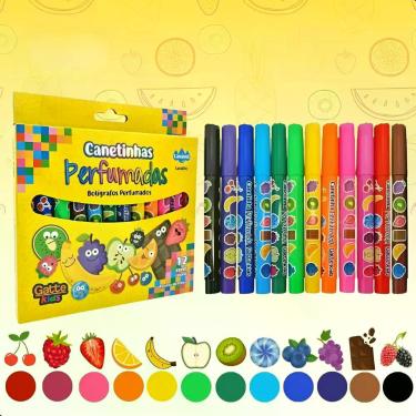 Imagem de Canetinha Hidrográfica Perfumada Cheiro De Fruta 12 Cores Caneta Hidro