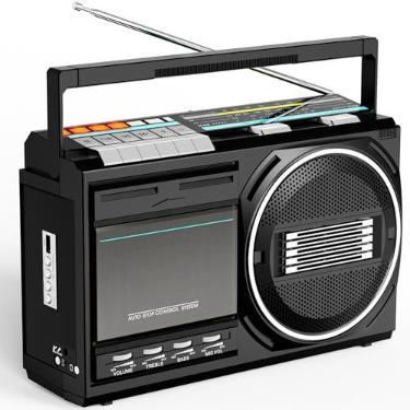 Imagem de Kuephom Gravador De Cassetes Bluetooth: Rádio Boombox Retrô Fm/Am/Sw - Conversor Fita E Usb Tipo I/Ii, Caixa Som Portátil Para Idosos Com Entrada Fone Ouvido, Microfone Integrado, Amplificador Dc/Ac