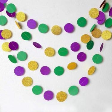 Imagem de Decor365 Decorações de Mardi Gras douradas, roxas, verdes, com glitter, decoração de carnaval, guirlandas, círculos, bandeira, terça-feira, pano de fundo temático de carnaval, casamento, chá de bebê