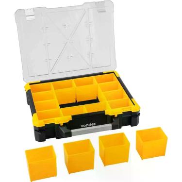 Imagem de Organizador Plástico para Ferramentas OPV 770 Alça para Transporte 16 Compartimentos Móveis Preto Amarelo Transparente