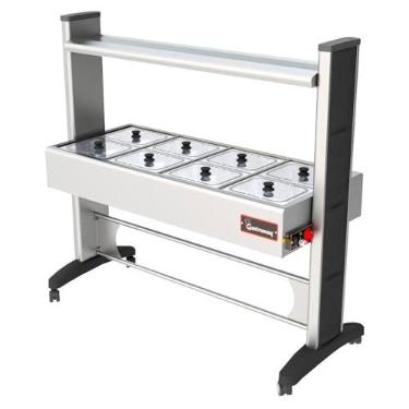 Imagem de Buffet Frio Gelo X Gastromaq Super Luxo Inox 8 Cubas Tampa Vidro Cobertura Inox BTX 08 SL AI PT VI