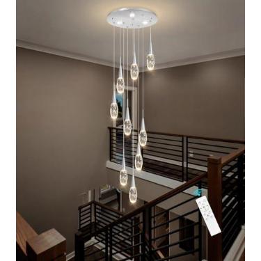 Imagem de cenozo Lustre Longo De 118" Com Luzes Pendentes Ajustáveis, Moderno, Glam, Cristal, Luminária Regulável Para Corredor, Hall Entrada, Sala Estar, Prata
