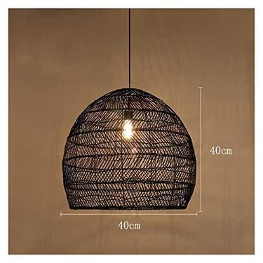 Imagem de Lustres Pingente Lustre Japonês Restaurante Bar Quarto lâmpada Sala de Chá Lâmpada de Vime Chinês Pastoral Home Stay Tatami Rattan Art Lustre (Cor: Preto 35cm)